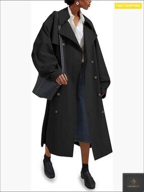 Oversized Trench Coat Classic Double Breasted Belted Long Coat Chic Minimal